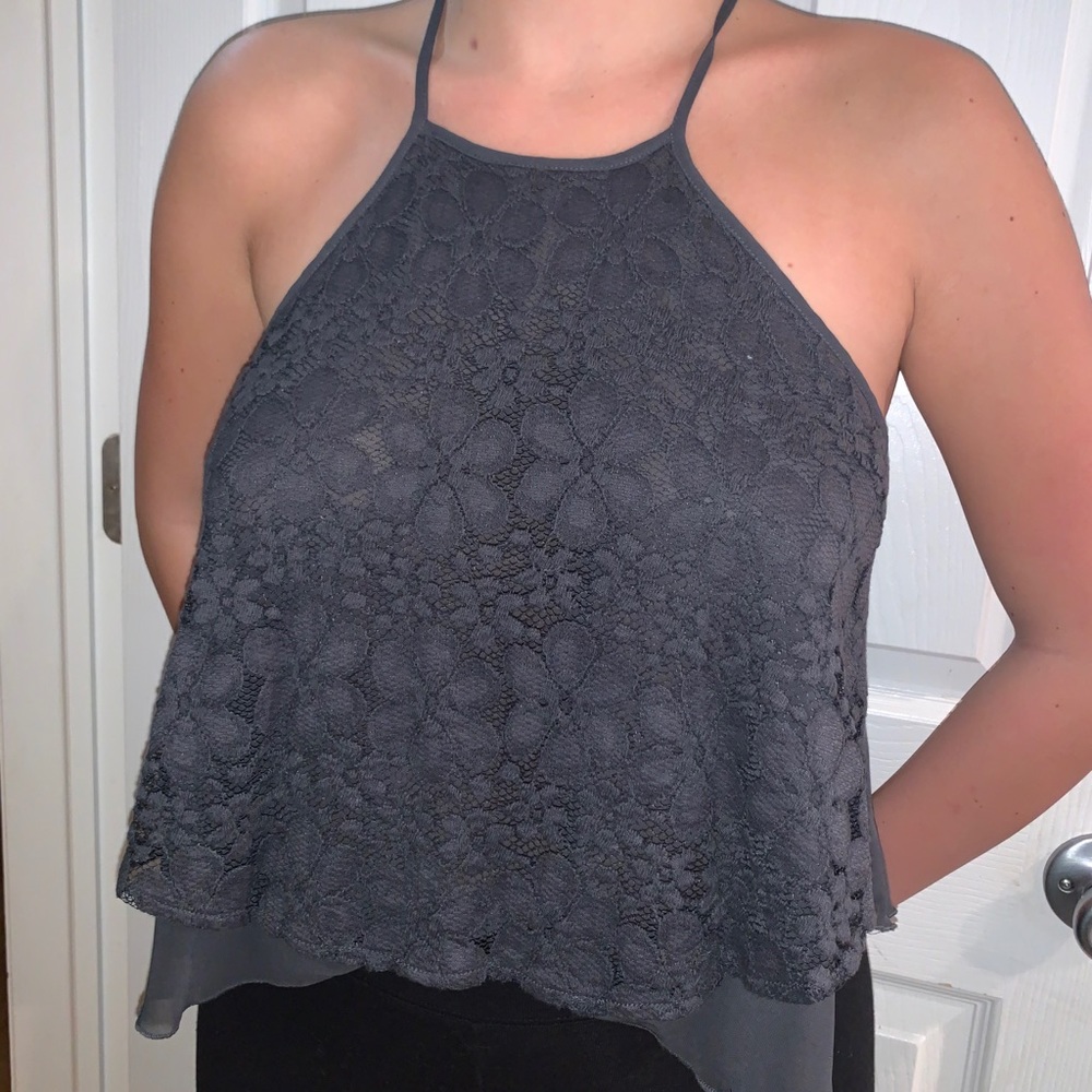 Grey floral flowy tank